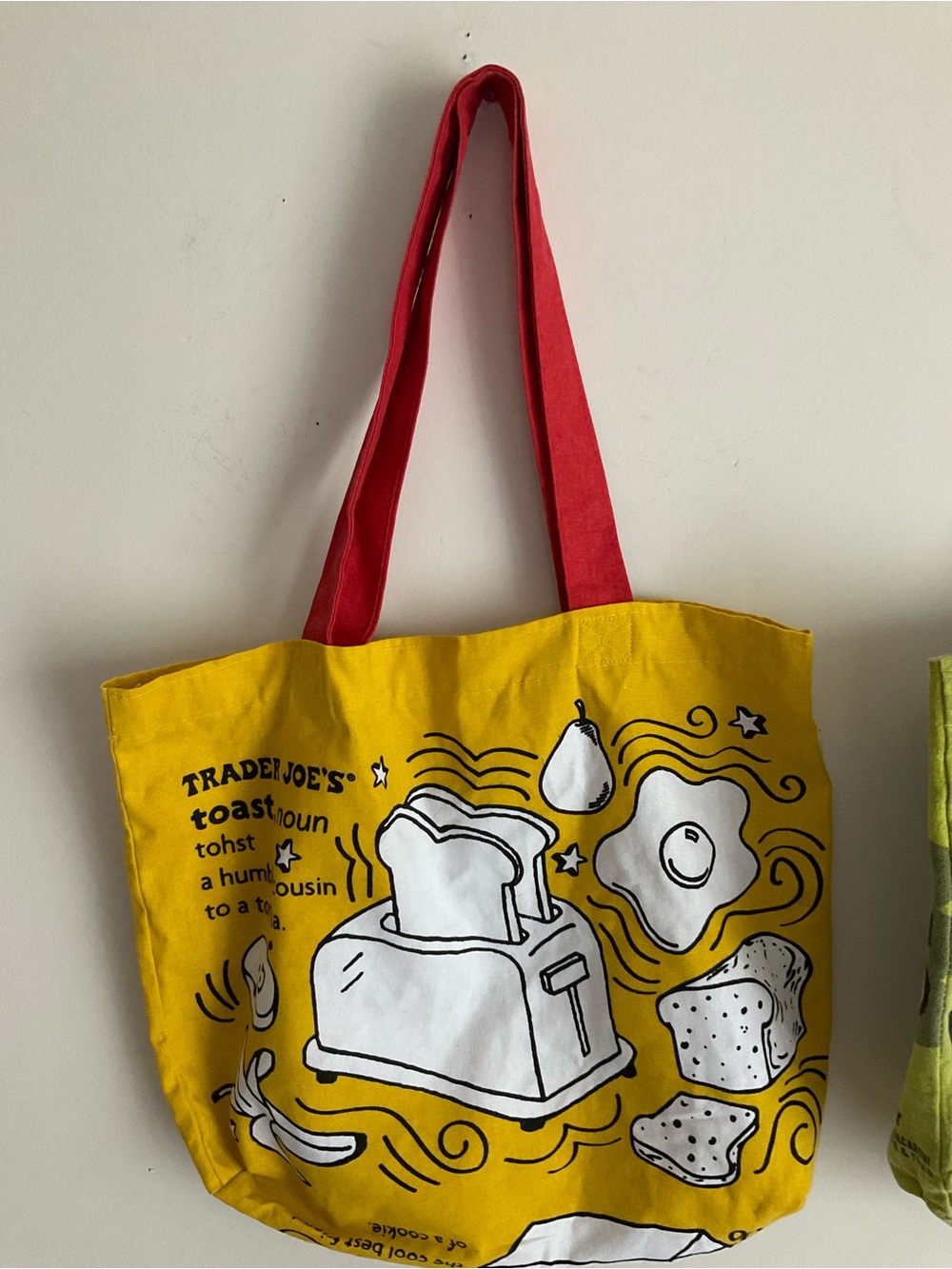 2 Trader Joe Reusable Canvas Bags Breakfast Waffle Toast Milk & Pickle Jar READ - Picture 3 of 8